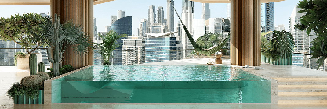 Eywa rooftop pool overlooking Dubai